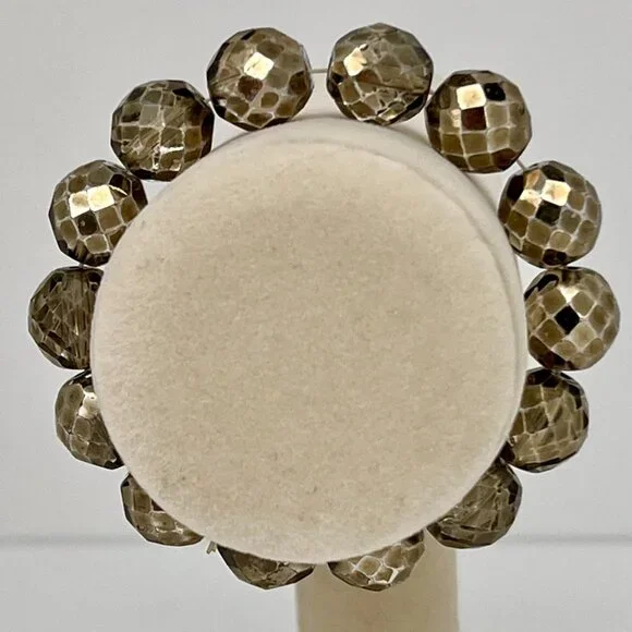 Faceted Czech Glass Fire Polished Gray Gold Crystal Chunky Bead Stretch Bracelet - Picture 8 of 16